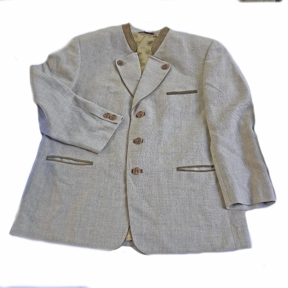 Vintage Alphorn Trachten Mens Linen Blazer, US 2XL